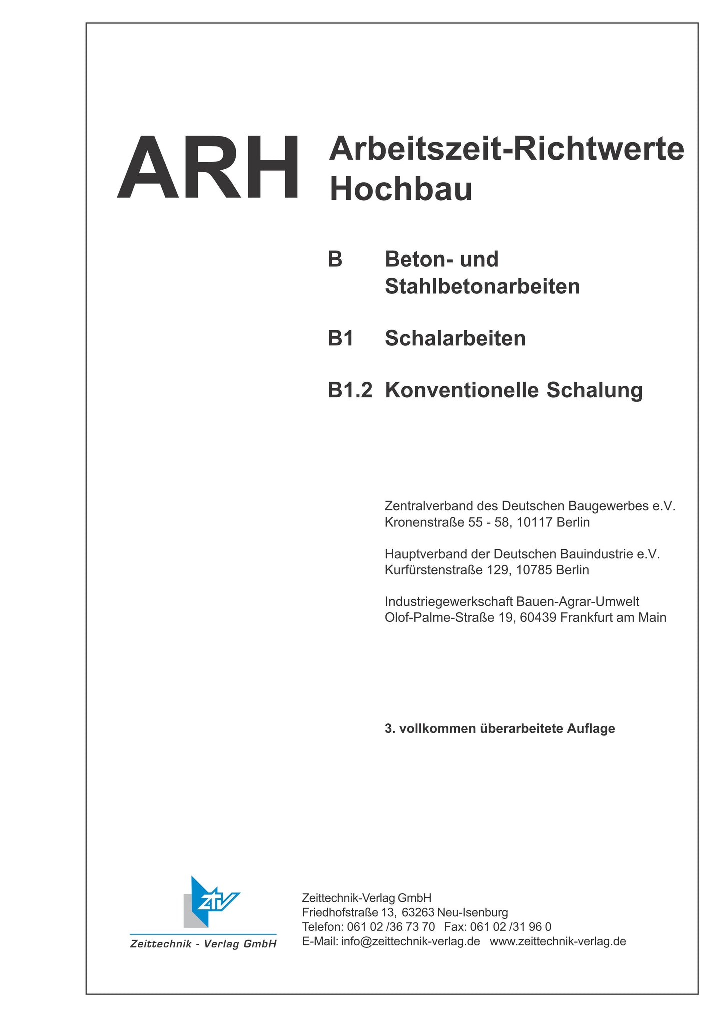ARH-Tabelle Schalarbeiten, konventionelle Schalung (Download)