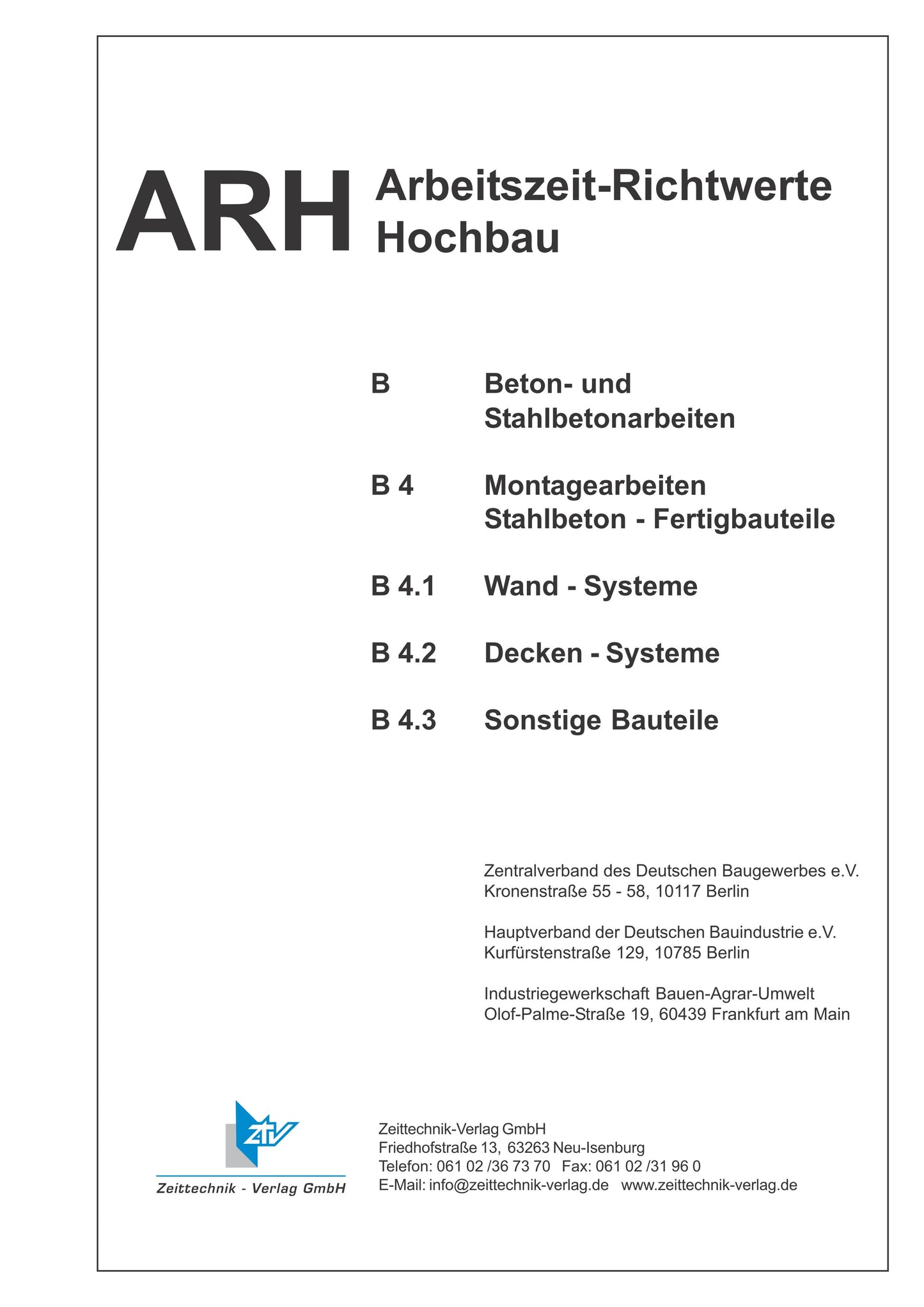 ARH-Tabelle Montagearbeiten Stahlbeton-Fertigteile (Download)