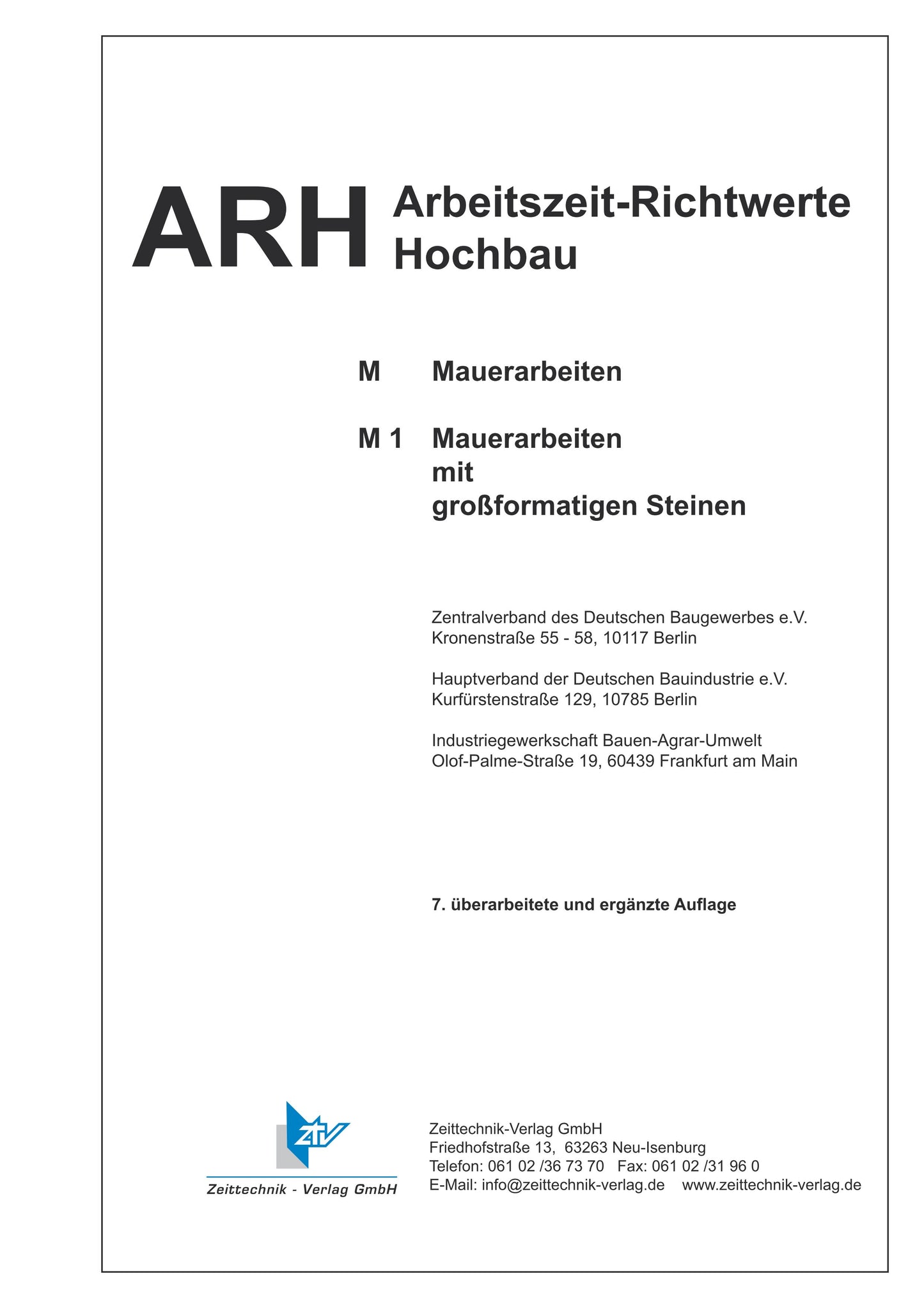 ARH-Tabelle Mauerarbeiten großform. Steine - Teilausgabe Kalksandsteine (Download)