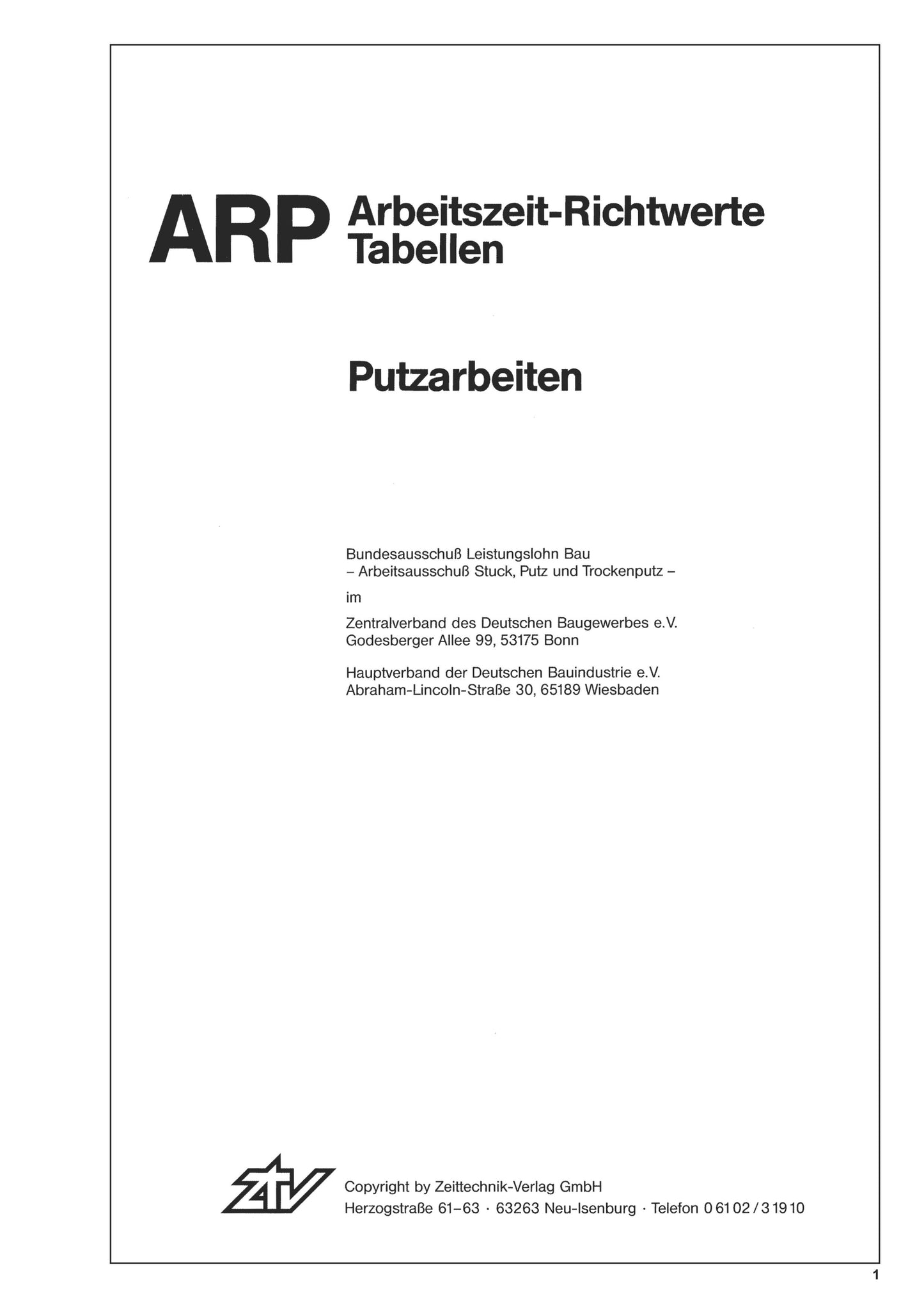 ARH-Tabelle Putzarbeiten (Download)