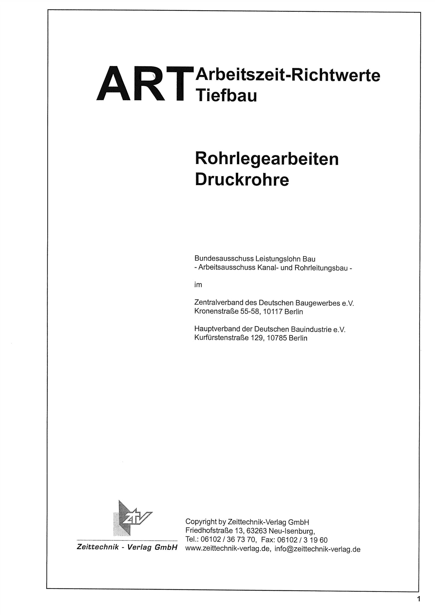 ARH-Tabelle Tiefbau Rohrlegearbeiten Druckrohre (Download)