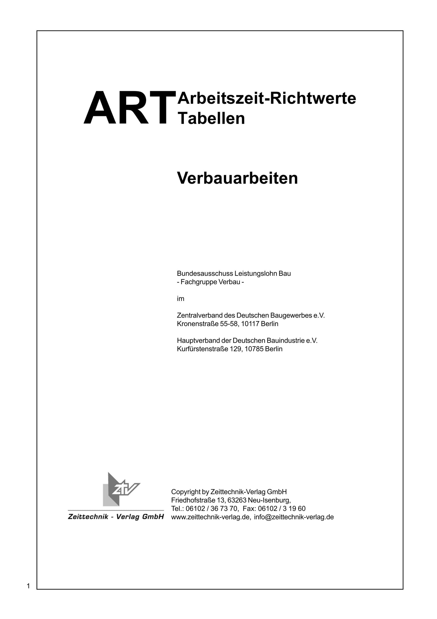ARH-Tabelle Tiefbau Verbauarbeiten (Download)