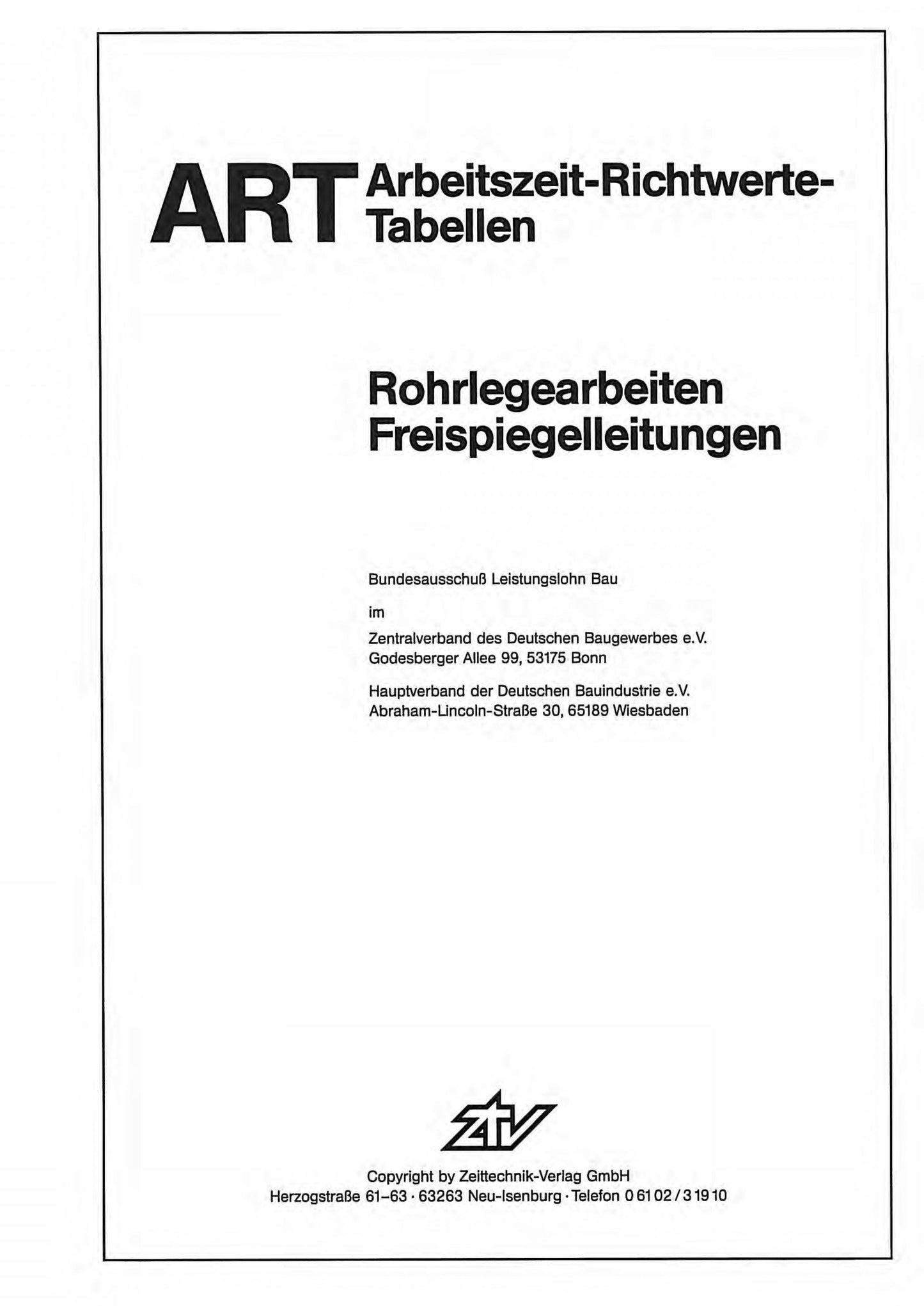 ARH-Tabelle Tiefbau Rohrlegearbeiten Freispiegelleitungen (Download)