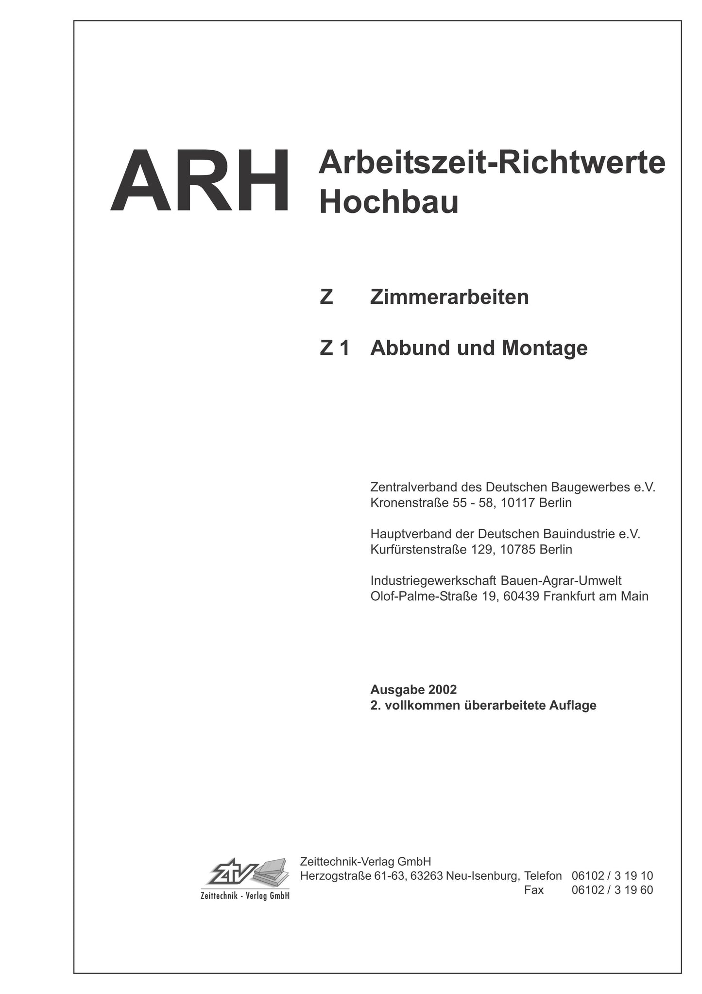 ARH-Tabelle Holzbau - Teil 1: Abbund und Montage
