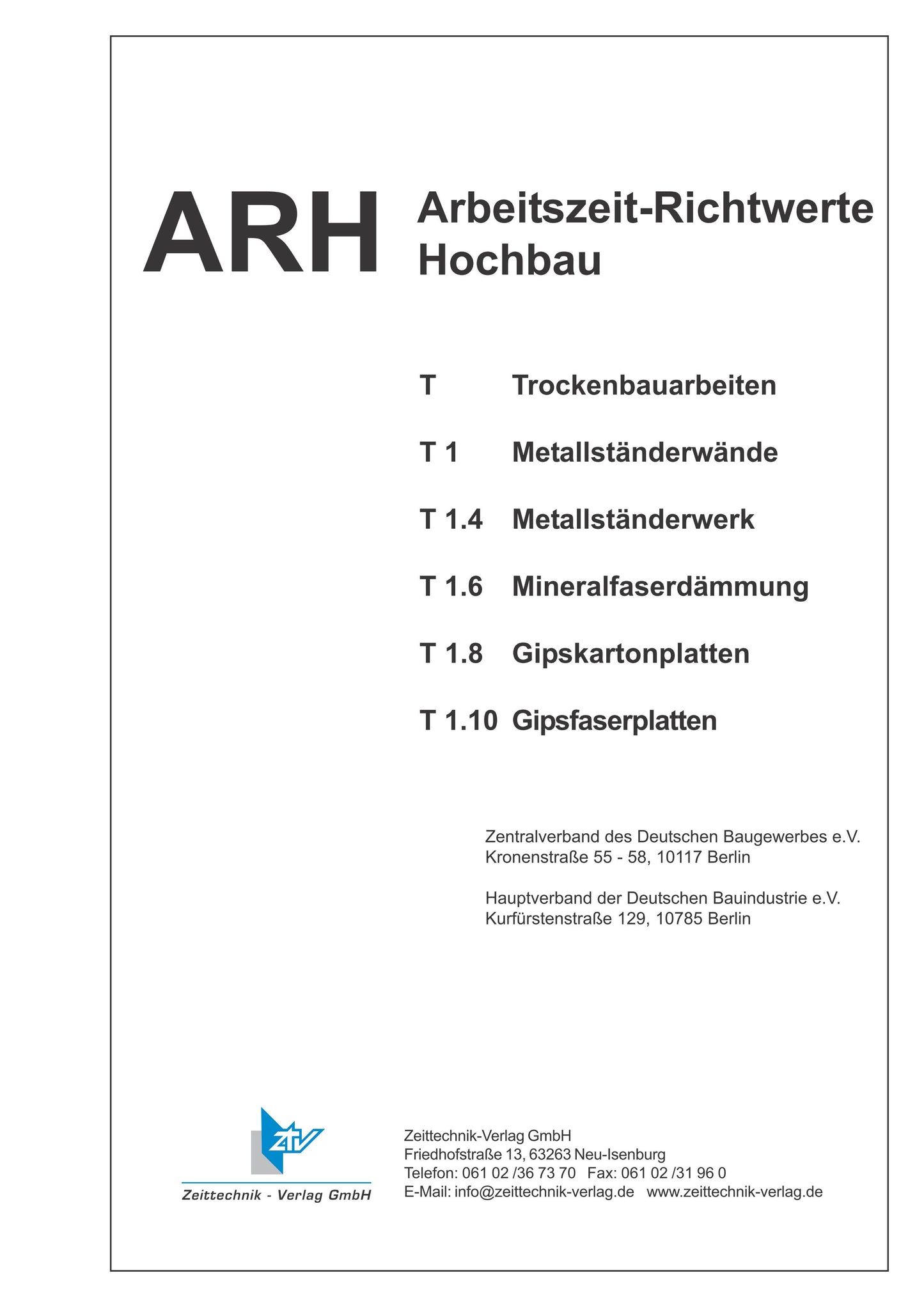 ARH-Tabellen Trockenbau - Teil 1: Metallständerwände (Download)