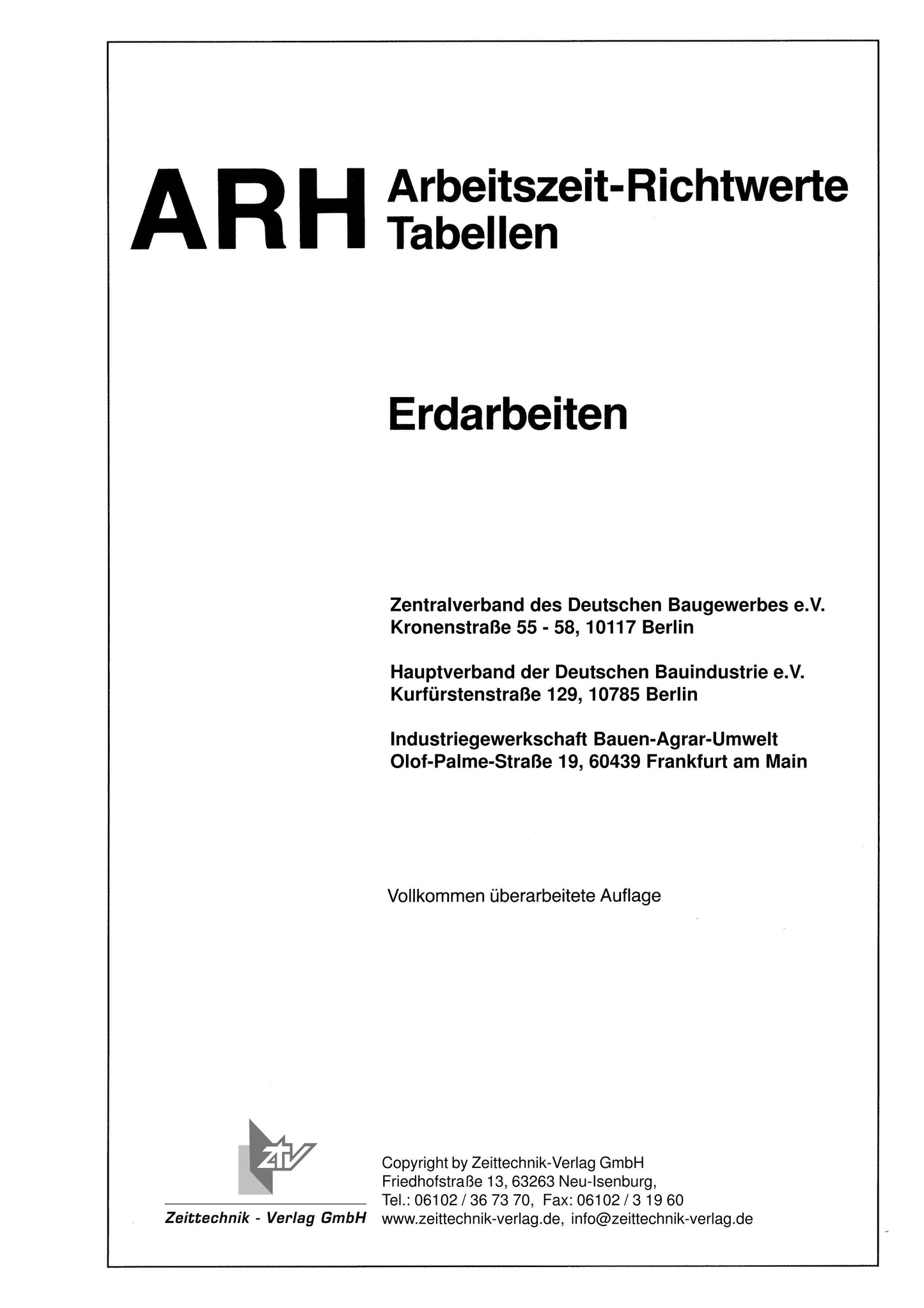 ARH-Tabelle Erdarbeiten, Hausanschlüsse (Download)
