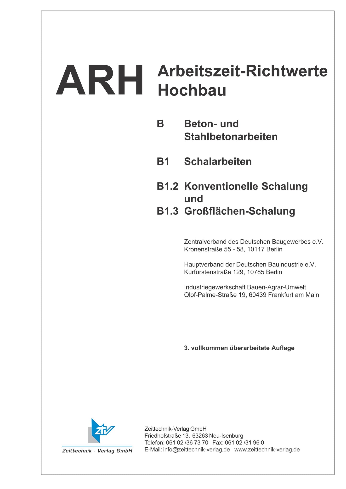 ARH-Tabelle Schalarbeiten, konventionelle u. Großflächen Schalung (Download)