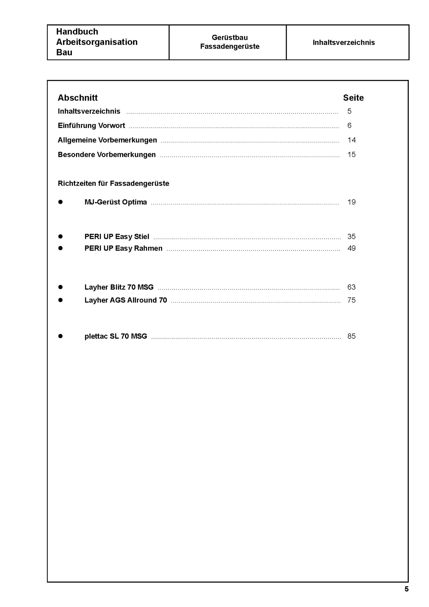 ARH-Tabelle Gerüstbau Fassadengerüste