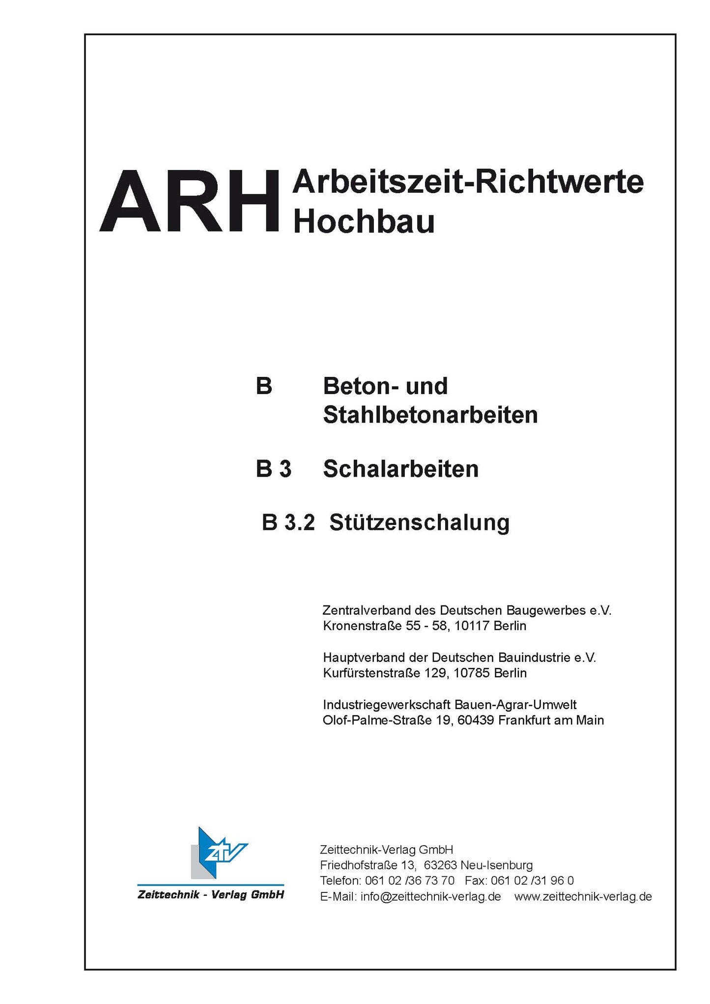 ARH-Tabelle Rahmenschalung, Teilausgabe Stützenschalung (Download - PDF)