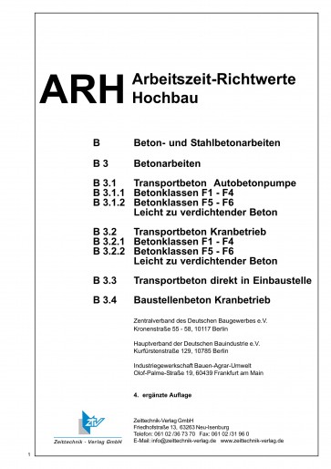 ARH-Tabelle Betonarbeiten (Download)